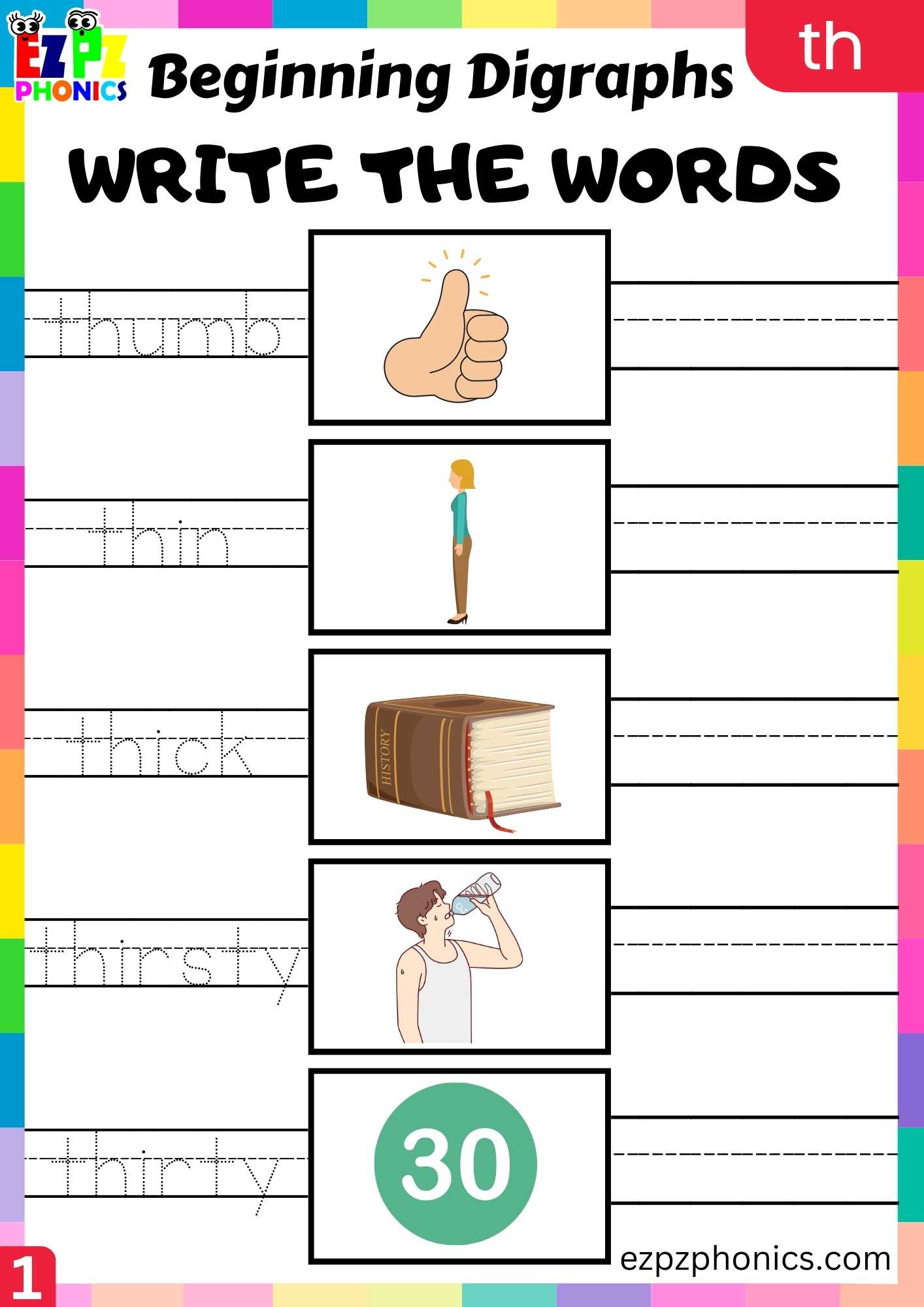 Group1 TH Words Write The Words Consonant Digraphs Phonics Beginning Worksheet